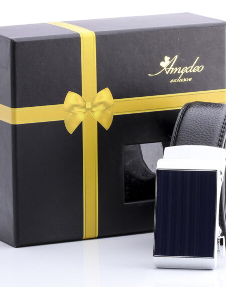 Men's Stainless Steel Black Belt with Silver Blue Buckle - Amedeo Exclusive