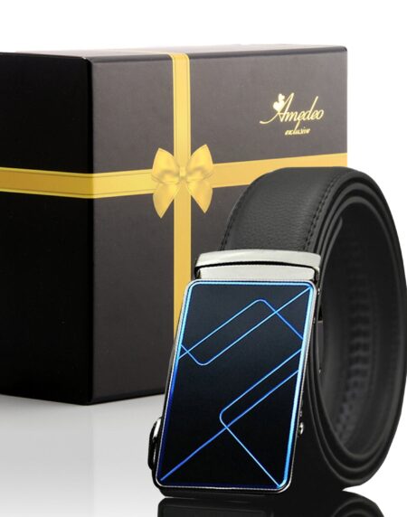Men's Stainless Steel Black Belt with Blue & Black Buckle - Amedeo Exclusive