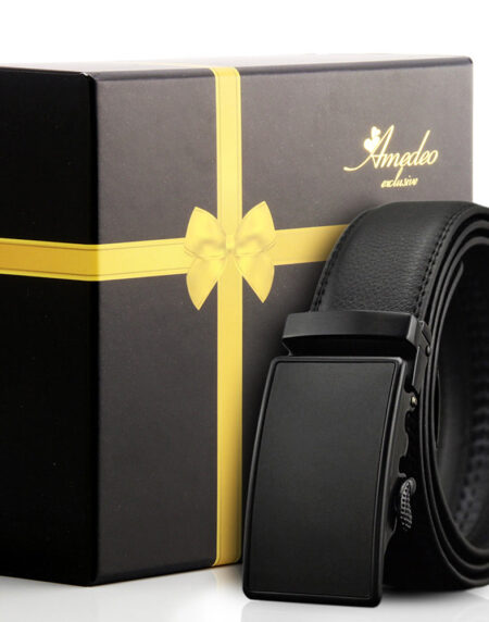 Men's Smart Ratchet No Holes Automatic Buckle Belt in Metallic Black Color - Amedeo Exclusive