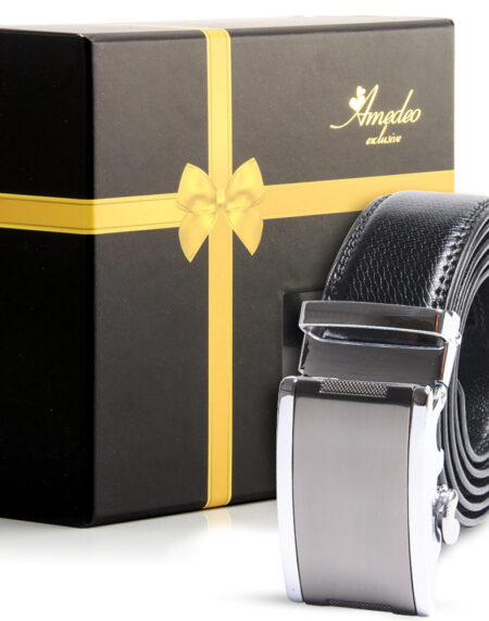 Men's Stainless Steel Black Belt with Black Buckle - Amedeo Exclusive