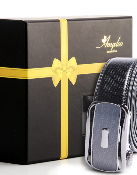 Men's Stainless Steel Belt with Silver & Black Buckle - Amedeo Exclusive