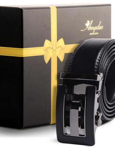 Men's Smart Ratchet No Holes Automatic Buckle Belt in Gun Metal Black Color - Amedeo Exclusive