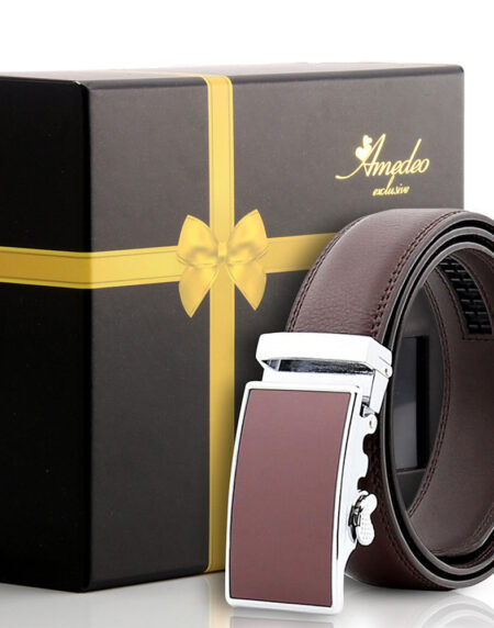 Men's Stainless Steel Brown Belt with Brown Buckle - Amedeo Exclusive