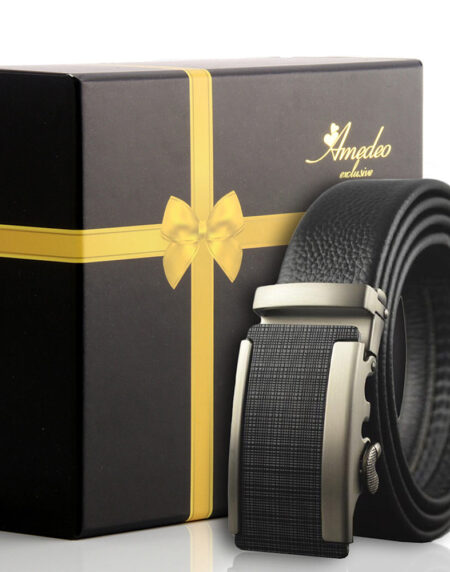 Men's Stainless Steel Belt with Silver & Black Buckle - Amedeo Exclusive
