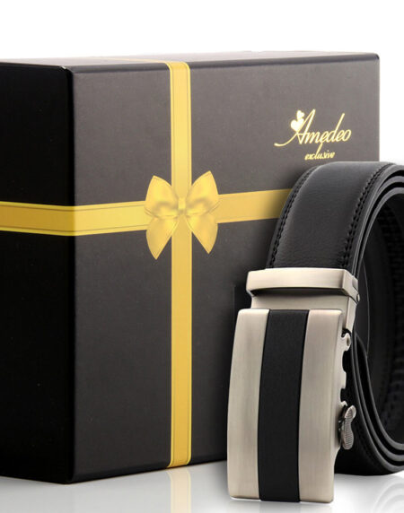 Men's Smart Ratchet No Holes Automatic Buckle Belt in Gun Metal Black Color - Amedeo Exclusive