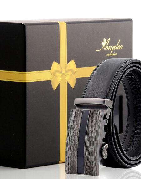 Men's Stainless Steel Belt with Black Buckle - Amedeo Exclusive