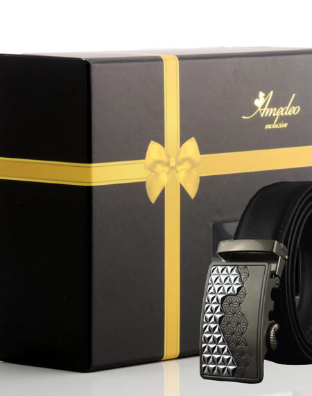 Men's Smart Ratchet No Holes Automatic Buckle Belt in Gun Metal Black Color - Amedeo Exclusive