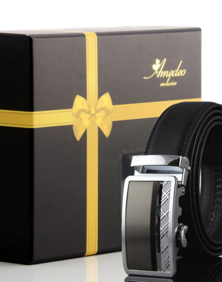 Men's Stainless Steel Black Belt with Silver & Black Buckle - Amedeo Exclusive
