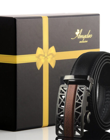 Men's Stainless Steel Belt with Copper & Black Buckle - Amedeo Exclusive