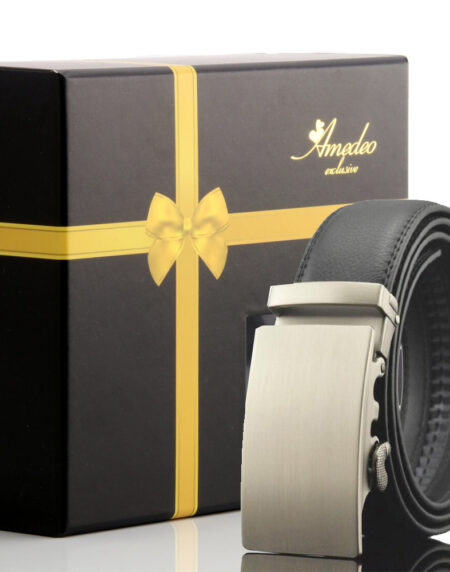 Men's Stainless Steel Black Belt with Silver Buckle - Amedeo Exclusive