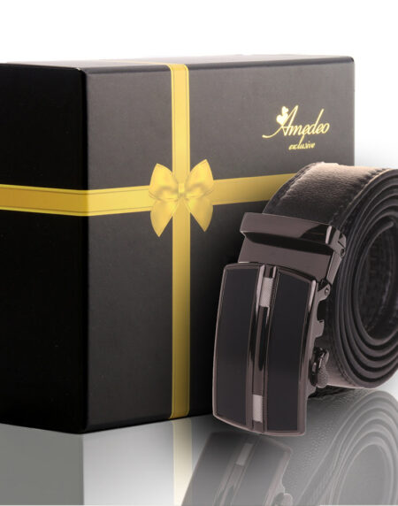Men's Stainless Steel Black Belt with Silver & Black Buckle - Amedeo Exclusive