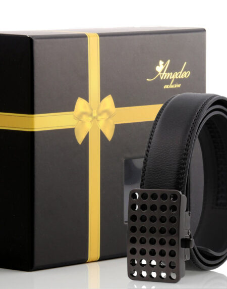 Men's Stainless Steel Black Belt with Black Buckle - Amedeo Exclusive