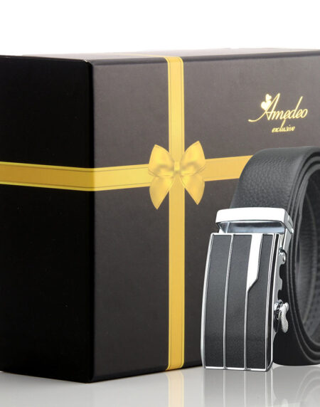 Men's Stainless Steel Black Belt with Silver & Black Buckle - Amedeo Exclusive