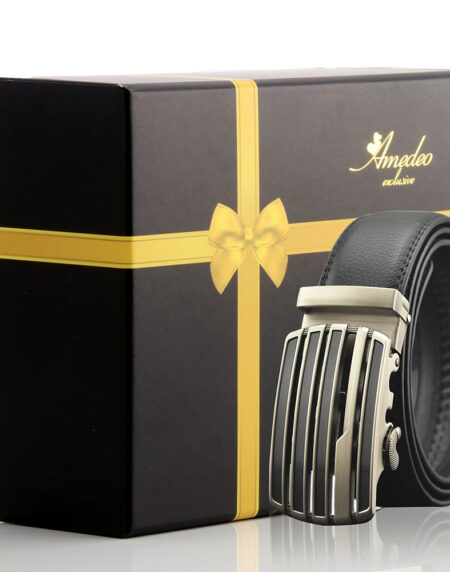 Men's Stainless Steel Black Belt with Silver & Black Buckle - Amedeo Exclusive