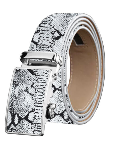 Men's Smart Ratchet No Holes Automatic Buckle Belt in Snake Skin - White Color - Amedeo Exclusive