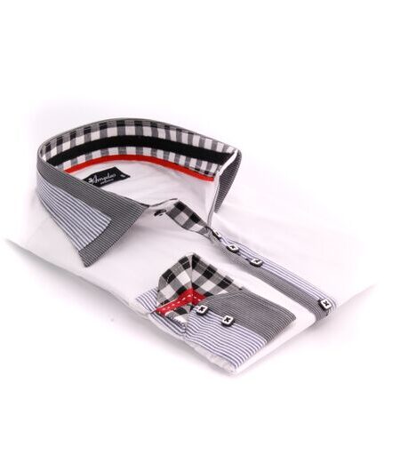Checkered White Mens Slim Fit Designer Dress Shirt - tailored Cotton Shirts for Work and Casual Wear - Amedeo Exclusive