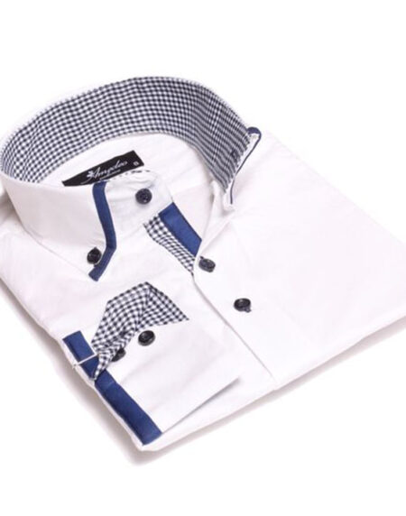 White Blue Check Mens Slim Fit Designer Dress Shirt - tailored Cotton Shirts for Work and Casual - Amedeo Exclusive