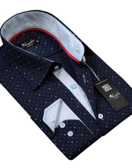 Navy Blue Colorful Mens Slim Fit Designer Dress Shirt - tailored Cotton Shirts for Work and Casual - Amedeo Exclusive