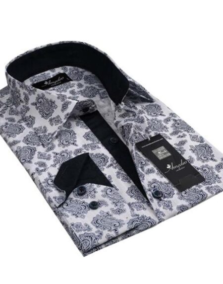 Black Paisley Mens Slim Fit Designer Dress Shirt - tailored Cotton Shirts for Work and Casual Wear - Amedeo Exclusive