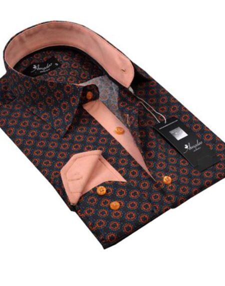 Black Blue Orange Mens Slim Fit Designer Dress Shirt - tailored Cotton Shirts for Work and Casual Wear - Amedeo Exclusive