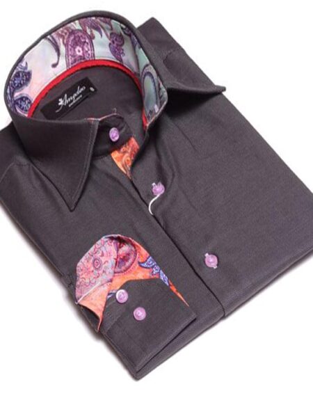 Black with Colorful Paisley Mens Slim Fit Designer Dress Shirt - tailored Cotton Shirts for Work and Casual Wear - Amedeo Exclusive