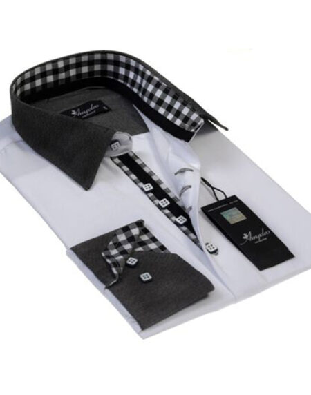 Checkered White Mens Slim Fit Designer Dress Shirt - tailored Cotton Shirts for Work and Casual Wear - Amedeo Exclusive
