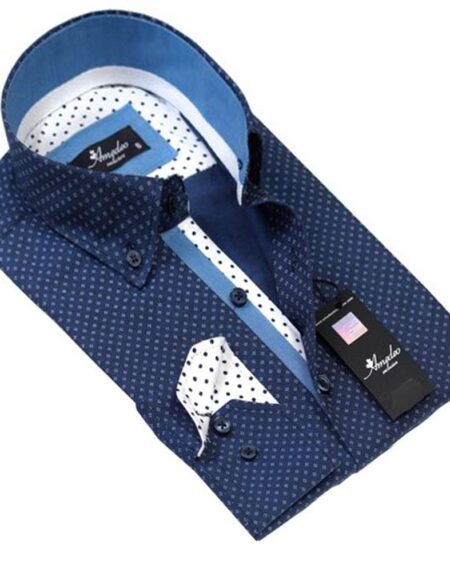 Blue Dots Mens Slim Fit Designer Dress Shirt - tailored Cotton Shirts for Work and Casual Wear - Amedeo Exclusive