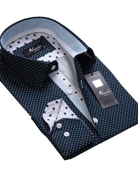 Blue Dots Mens Slim Fit Designer Dress Shirt - tailored Cotton Shirts for Work and Casual Wear - Amedeo Exclusive