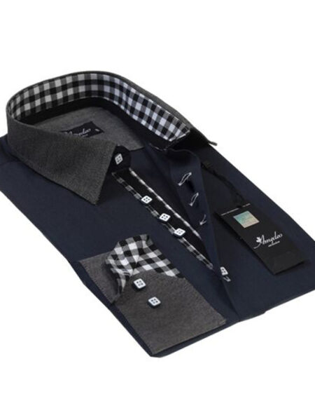 Navy Blue Mens Slim Fit Designer Dress Shirt - tailored Cotton Shirts for Work and Casual Wear - Amedeo Exclusive