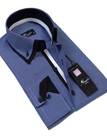 Blue Checkers Mens Slim Fit Designer Dress Shirt - tailored Cotton Shirts for Work and Casual Wear - Amedeo Exclusive