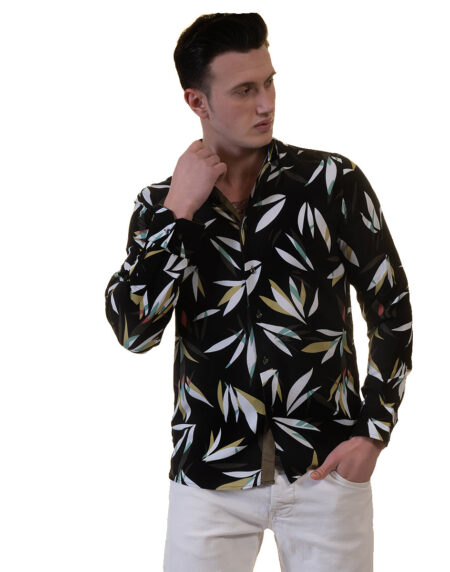 men's black designer dress shirt Prestige Designer Club Shirt Mens Black Gold Greek Key Button Down LACE490