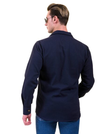 Solid Navy Blue Check Mens Slim Fit Designer Dress Shirt tailored Cotton Shirts for Work and Casual Wear Amedeo Exclusive Solid Navy Blue Check Mens Slim Fit Designer Dress Shirt tailored Cotton Shirts for Work and Casual Wear Amedeo Exclusive