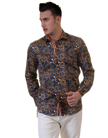 orange and blue dress shirt Borriello
