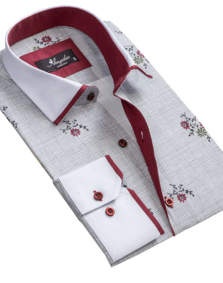 Grey Floral Mens Slim Fit Designer Dress Shirt - tailored Cotton Shirts for Work and Casual Wear - Amedeo Exclusive