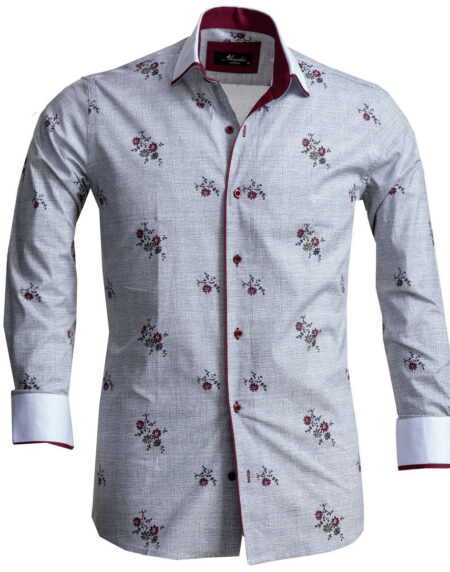 Grey Floral Mens Slim Fit Designer Dress Shirt - tailored Cotton Shirts for Work and Casual Wear - Amedeo Exclusive