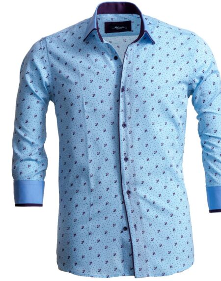 Light Blue & Purple Mens Slim Fit Designer Dress Shirt - tailored Cotton Shirts for Work and - Amedeo Exclusive