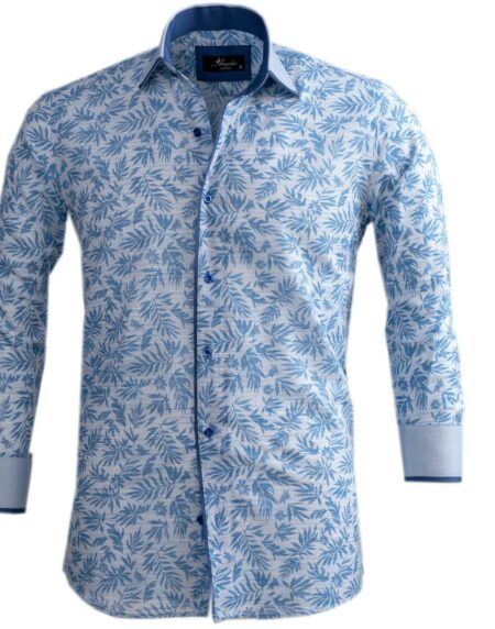 Blueish Grey Floral Mens Slim Fit Designer Dress Shirt - tailored Cotton Shirts for Work and Casual Wear - Amedeo Exclusive