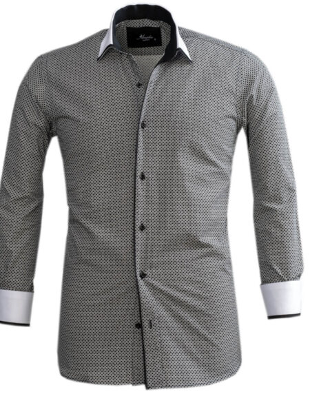 White Black Circles Mens Slim Fit Designer Dress Shirt - tailored Cotton Shirts for Work and Casual Wear - Amedeo Exclusive