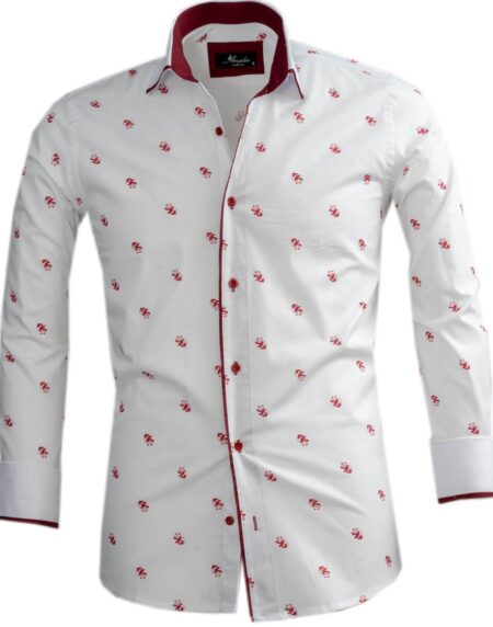 White Burgundy Panda's Mens Slim Fit Designer Dress Shirt - tailored Cotton Shirts for Work and Casual Wear - Amedeo Exclusive