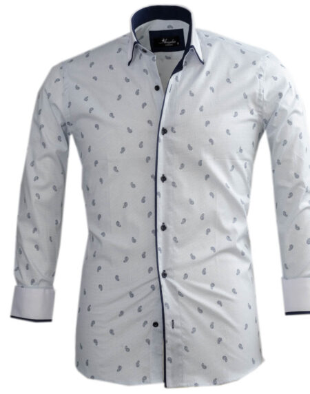 White Light Blue Paisley Mens Slim Fit Designer Dress Shirt - tailored Cotton Shirts for Work and Casual Wear - Amedeo Exclusive
