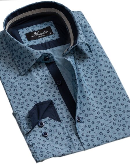 Light Denim Blue Mens Slim Fit Designer Dress Shirt - tailored Cotton Shirts for Work and Casual Wear - Amedeo Exclusive