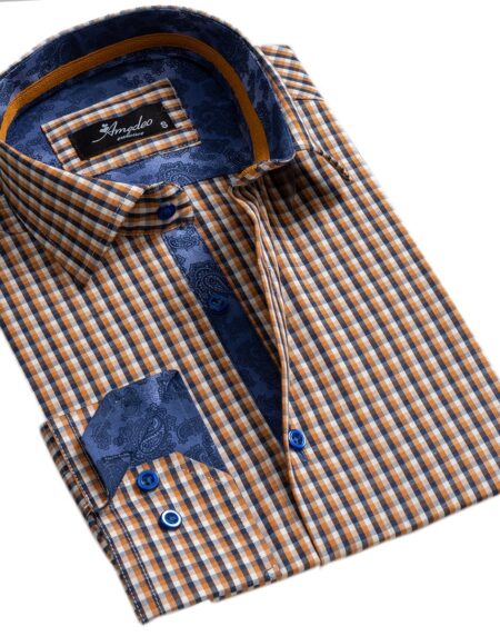 Tan Black White Mens Slim Fit Designer Dress Shirt - tailored Cotton Shirts for Work and Casual Wear - Amedeo Exclusive