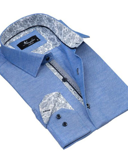 Light Denim Blue Mens Slim Fit Designer Dress Shirt - tailored Cotton Shirts for Work and Casual Wear - Amedeo Exclusive