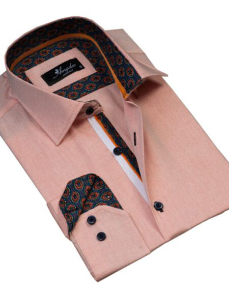 Light Orange Mens Slim Fit Designer Dress Shirt - tailored Cotton Shirts for Work and Casual Wear - Amedeo Exclusive