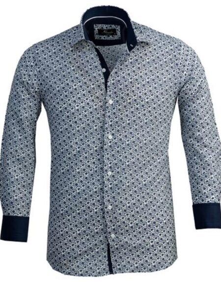 White with Blue Floral Mens Slim Fit Designer Dress Shirt - tailored Cotton Shirts for Work and Casual Wear - Amedeo Exclusive