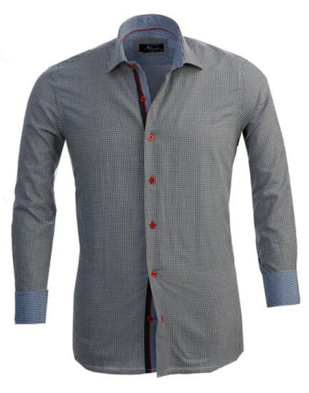 Navy Blue White Checkered Mens Slim Fit Designer Dress Shirt - tailored Cotton Shirts for Work and - Amedeo Exclusive