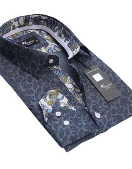 Black with Colorful Paisley Mens Slim Fit Designer Dress Shirt - tailored Cotton Shirts for Work and Casual Wear - Amedeo Exclusive