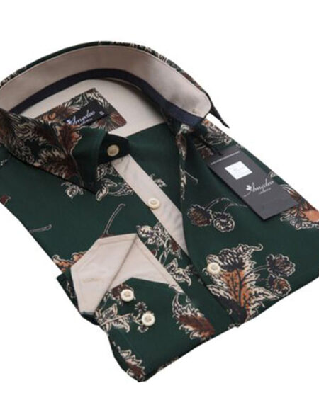Dark Green Floral Mens Slim Fit Designer Dress Shirt - tailored Cotton Shirts for Work and Casual Wear - Amedeo Exclusive