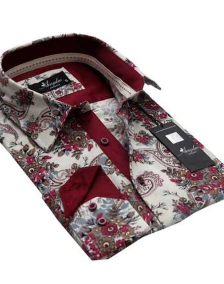 Cream Floral Mens Slim Fit Designer Dress Shirt - tailored Cotton Shirts for Work and Casual Wear - Amedeo Exclusive