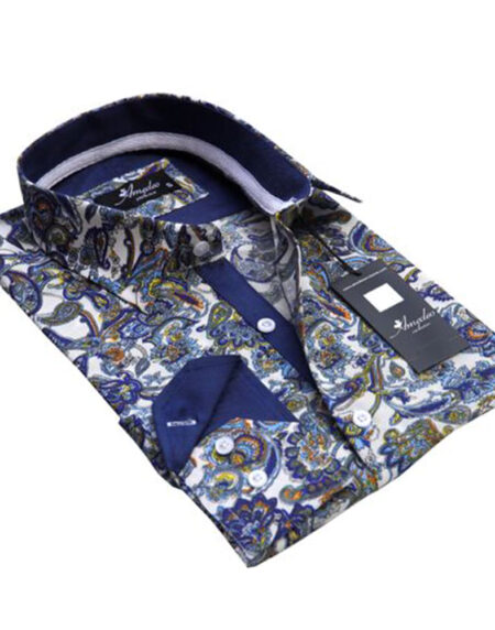 Multi Color Paisley Mens Slim Fit Designer Dress Shirt - tailored Cotton Shirts for Work and Casual Wear - Amedeo Exclusive